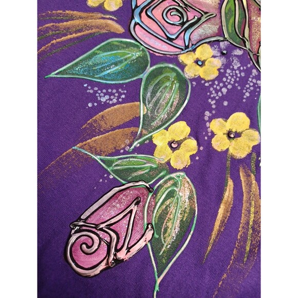 Vtg 3D Hand painted Floral Roses Purple T Shirt One Size - Picture 4 of 9